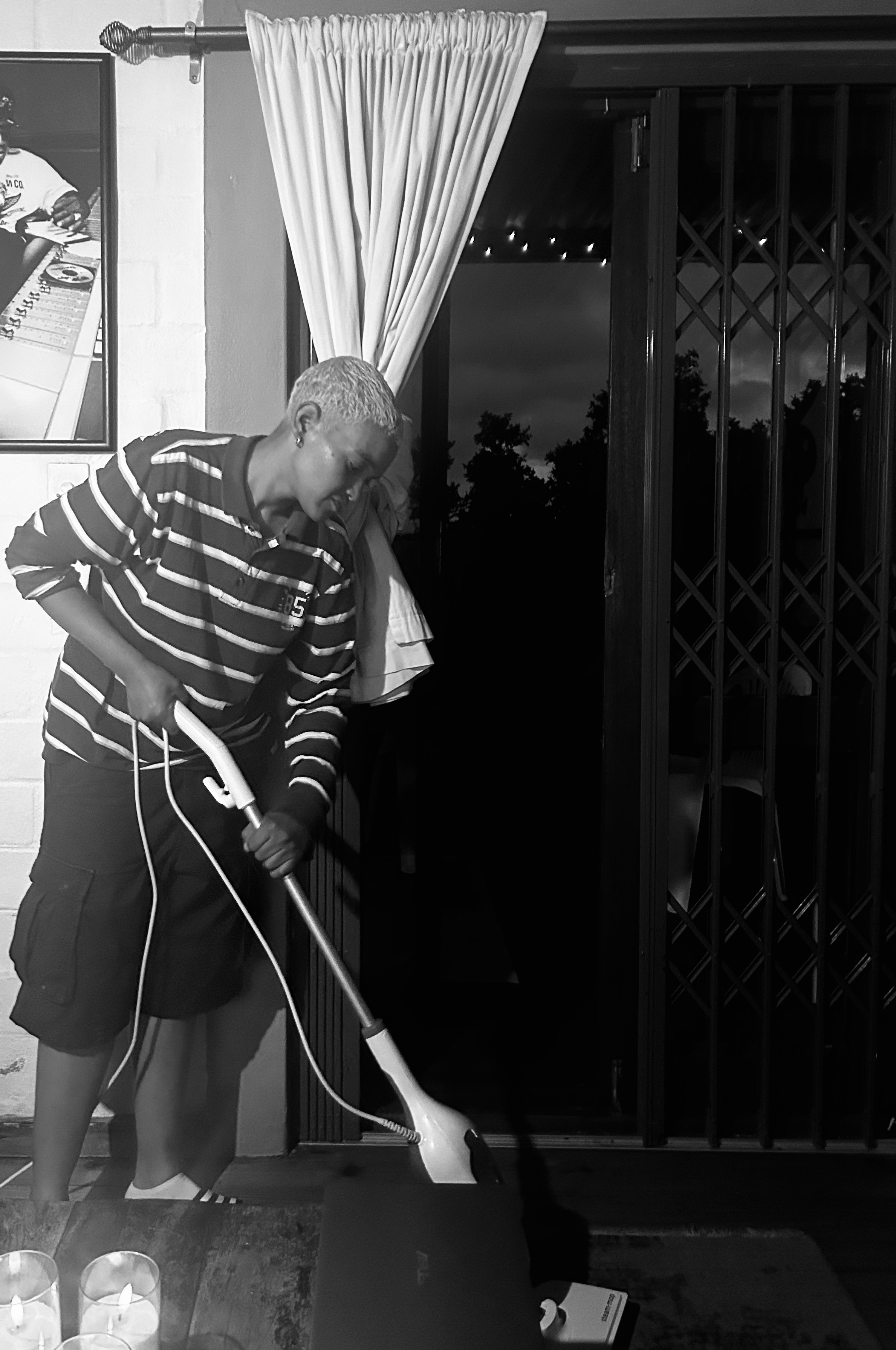 Steam cleaning service moment in monochrome